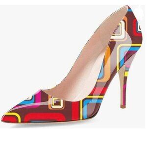 YDN Print Red Pointed Toe High Heel Pumps Slip on Stilettos Slide Dress Shoes